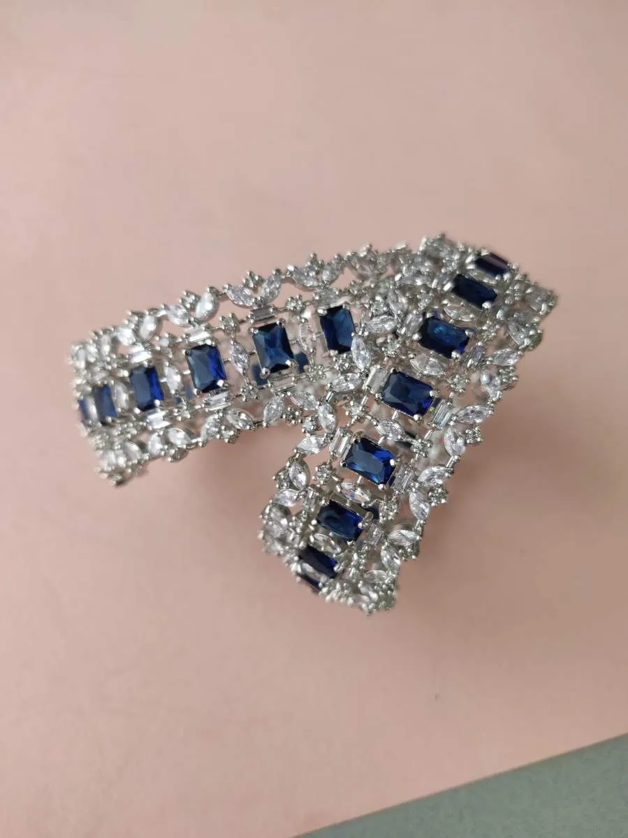 Blue Color Silver Plated Faux Diamond Bangles - CZBANGLE24B