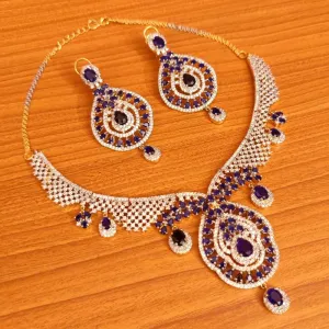 BLUE SAPPHIRE DIAMOND LOOK GOLD PLATED NECKLACE SET