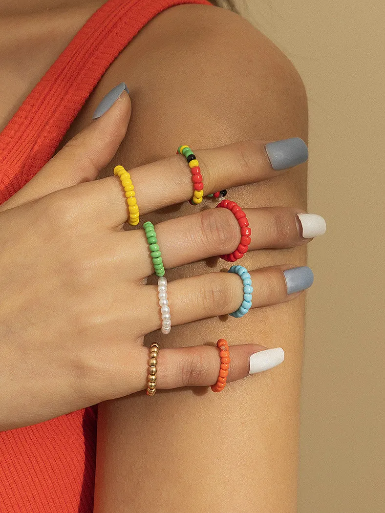 Bohemian Colorful Beaded Combination Ring Set