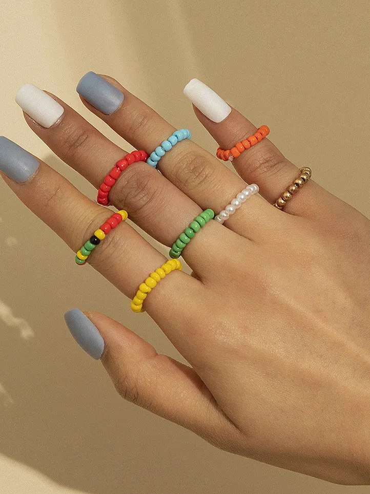 Bohemian Colorful Beaded Combination Ring Set