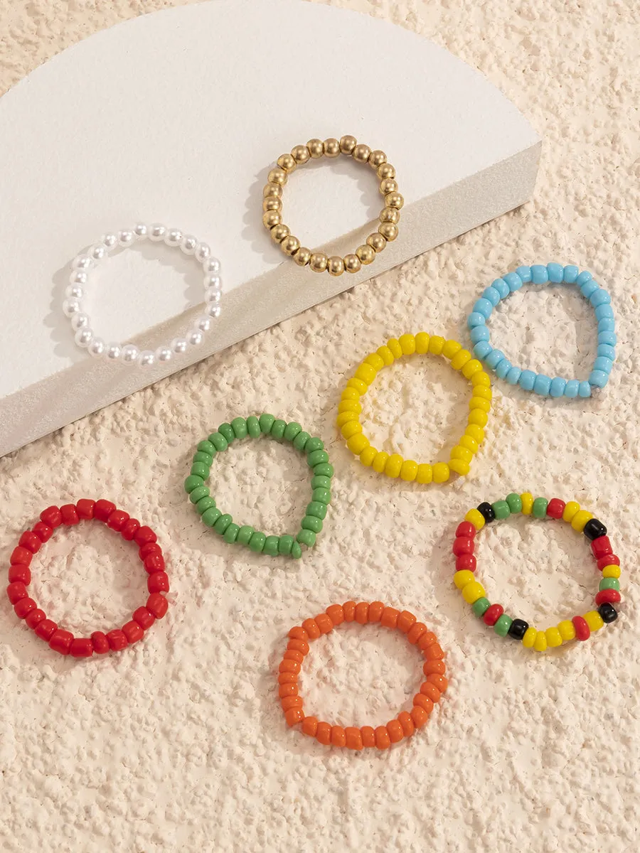 Bohemian Colorful Beaded Combination Ring Set