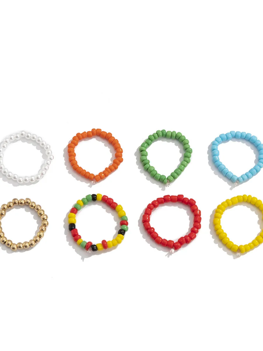 Bohemian Colorful Beaded Combination Ring Set