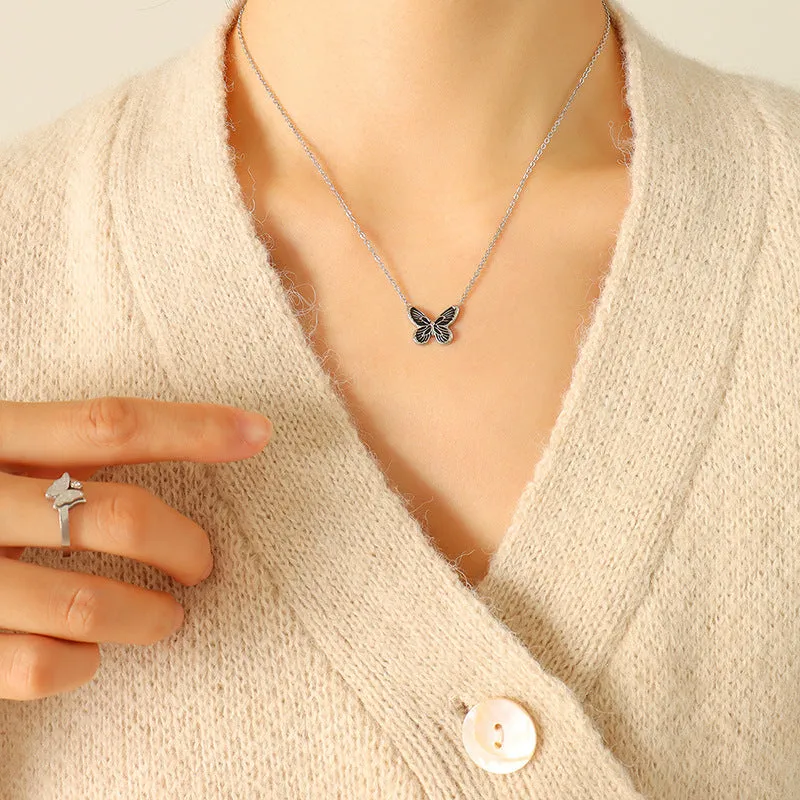 Butterfly Charm Pendant Necklace Set with Bohemian Flair