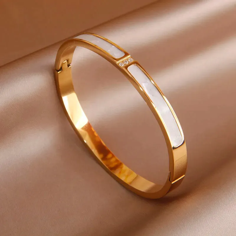 Classic Stainless Steel Open Bangles for Women with Crystal