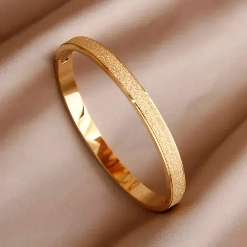 Classic Stainless Steel Open Bangles for Women with Crystal