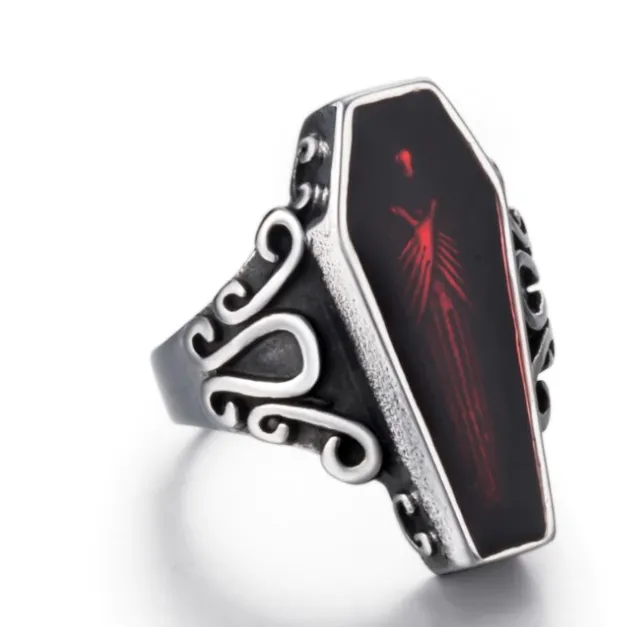 Coffin Shaped Red Vampire Figure Ring