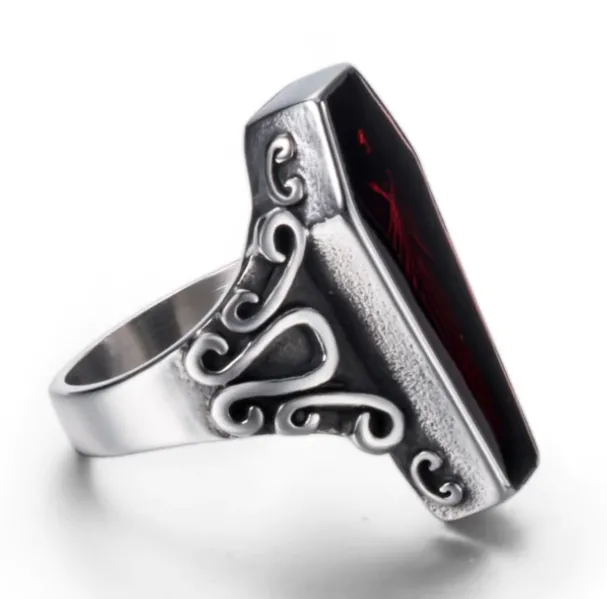 Coffin Shaped Red Vampire Figure Ring