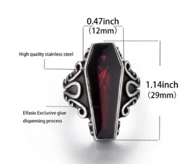 Coffin Shaped Red Vampire Figure Ring