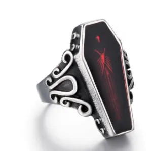 Coffin Shaped Red Vampire Figure Ring