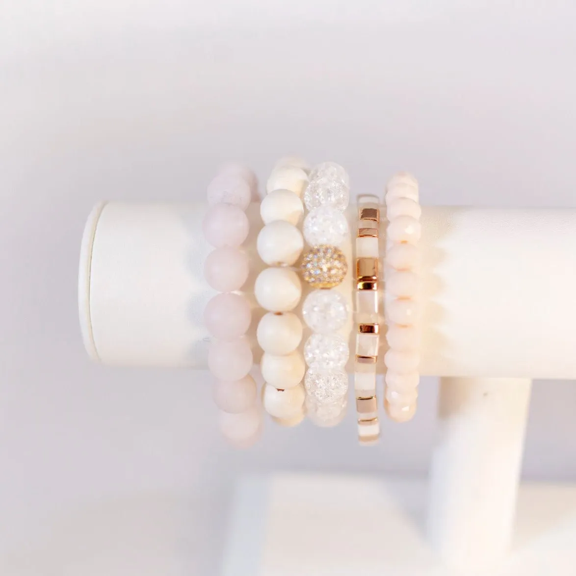 Cream Wood Round 10mm Bracelet