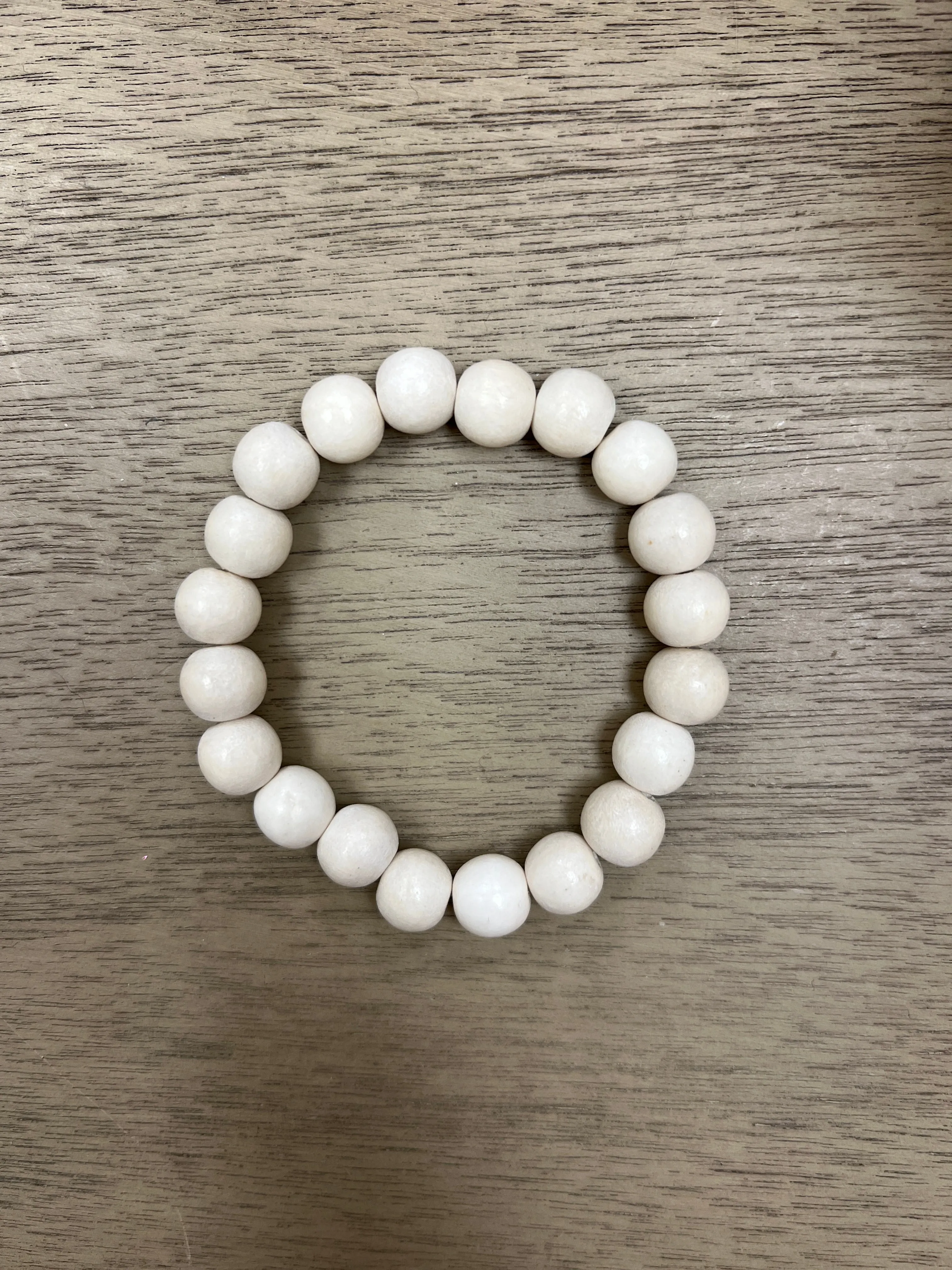Cream Wood Round 10mm Bracelet