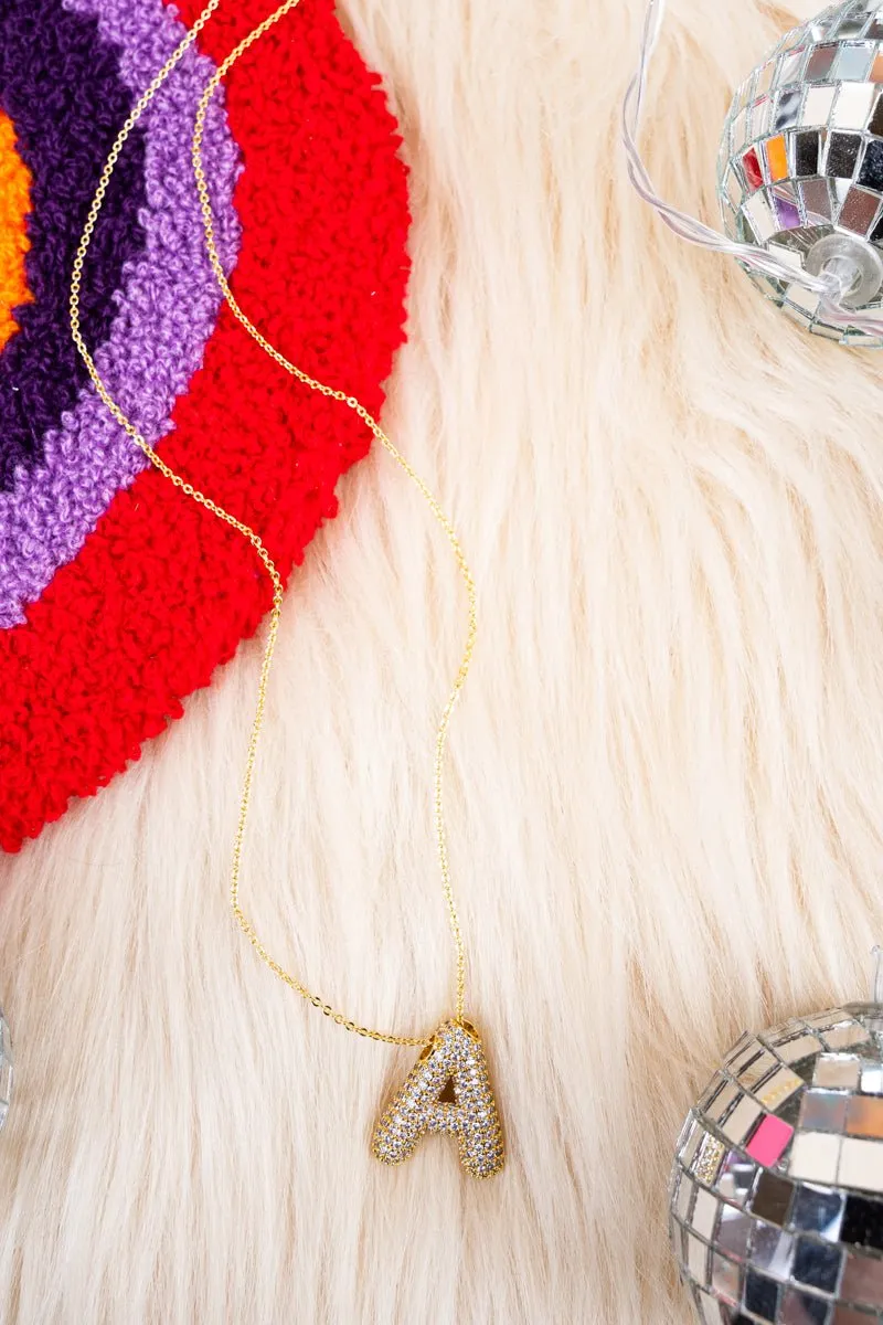 Crystal Avenue Goldtone Crystal Pave "A" Necklace