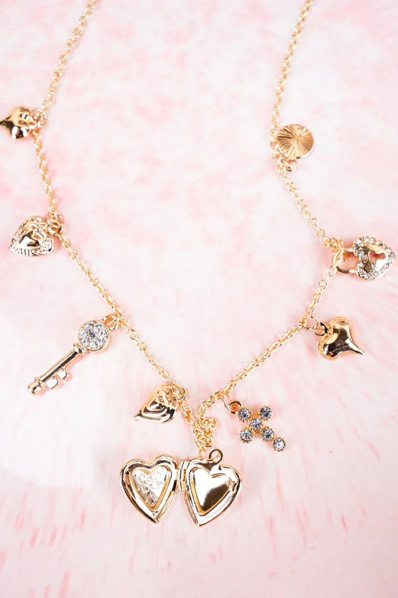 Crystal Avenue Hearts Of Gold Charm and Locket Necklace