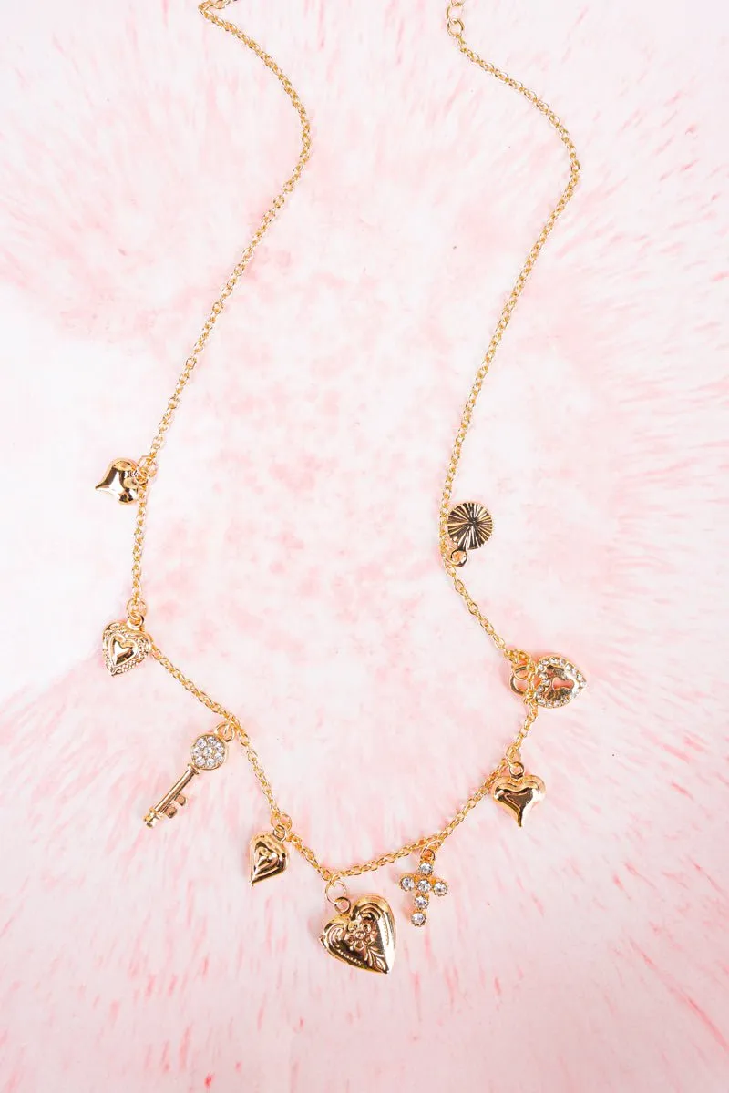 Crystal Avenue Hearts Of Gold Charm and Locket Necklace