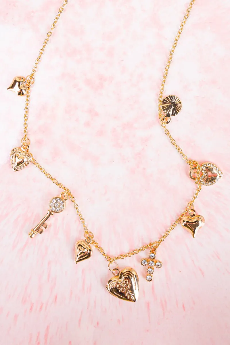 Crystal Avenue Hearts Of Gold Charm and Locket Necklace