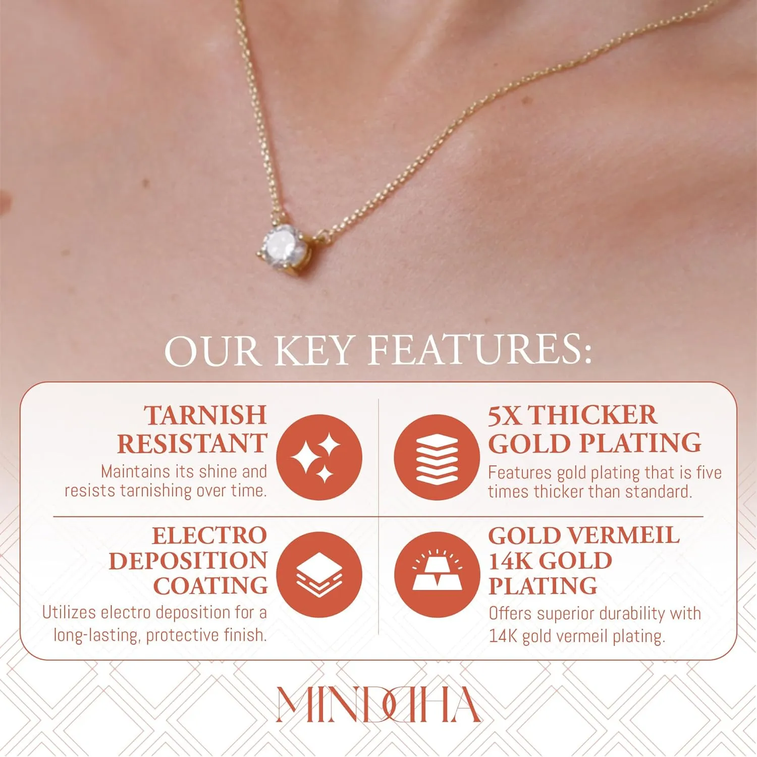 Crystal Solitaire Necklace - 14K/18K Gold Plated CZ Pendant, Minimalist Dainty Charm, 15"/18' 3" Extender, Women's Classic Gold Necklace Jewelry, Clear Crystal