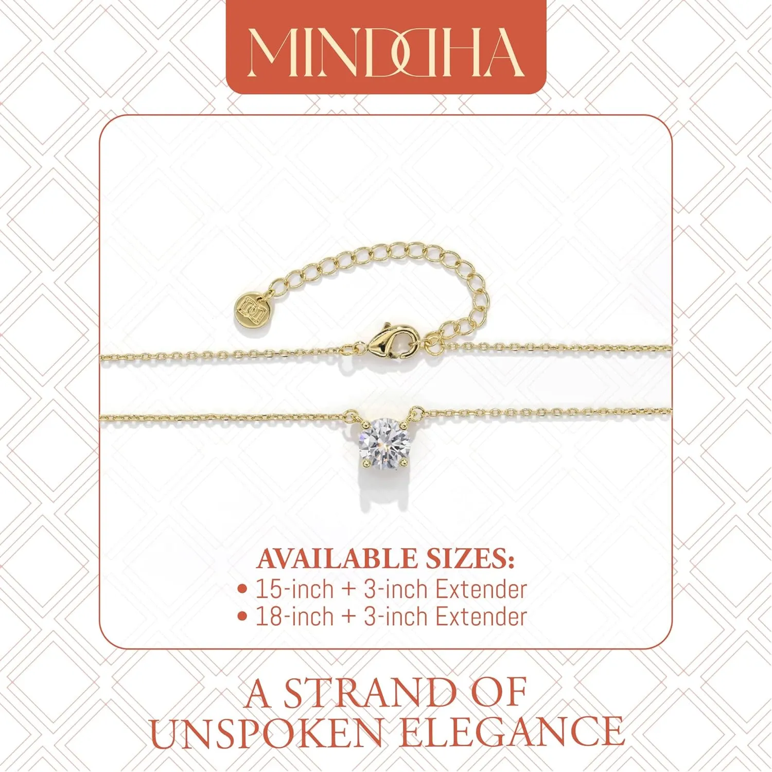 Crystal Solitaire Necklace - 14K/18K Gold Plated CZ Pendant, Minimalist Dainty Charm, 15"/18' 3" Extender, Women's Classic Gold Necklace Jewelry, Clear Crystal