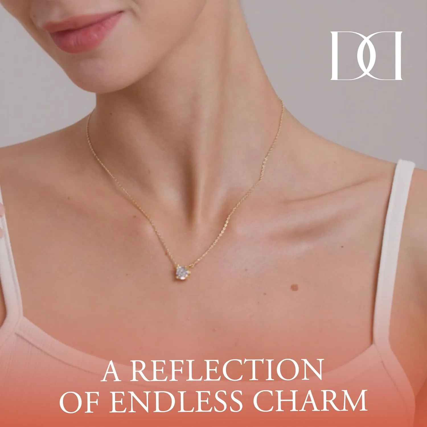Crystal Solitaire Necklace - 14K/18K Gold Plated CZ Pendant, Minimalist Dainty Charm, 15"/18' 3" Extender, Women's Classic Gold Necklace Jewelry, Clear Crystal
