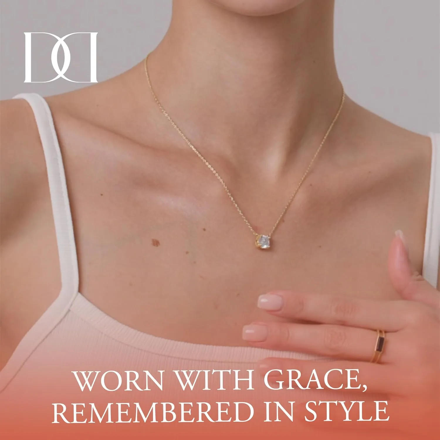 Crystal Solitaire Necklace - 14K/18K Gold Plated CZ Pendant, Minimalist Dainty Charm, 15"/18' 3" Extender, Women's Classic Gold Necklace Jewelry, Clear Crystal