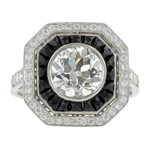 Diamond & Onyx Ring, Old Euro 1.95ct