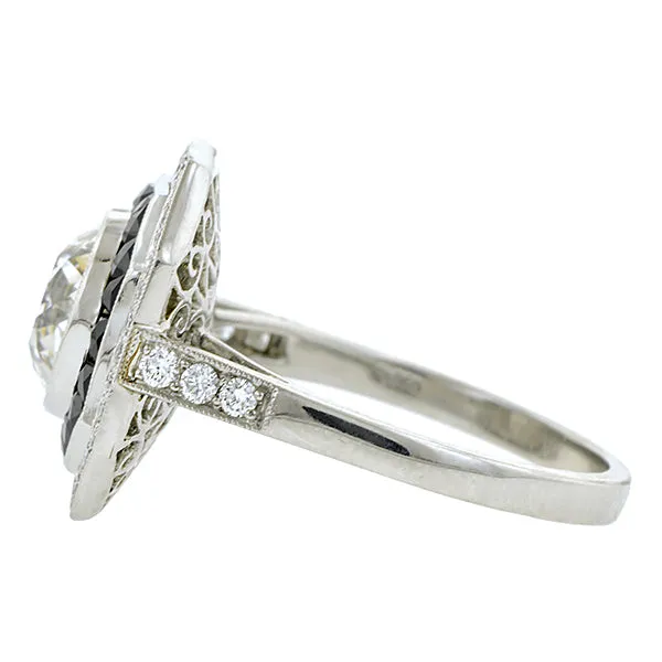 Diamond & Onyx Ring, Old Euro 1.95ct