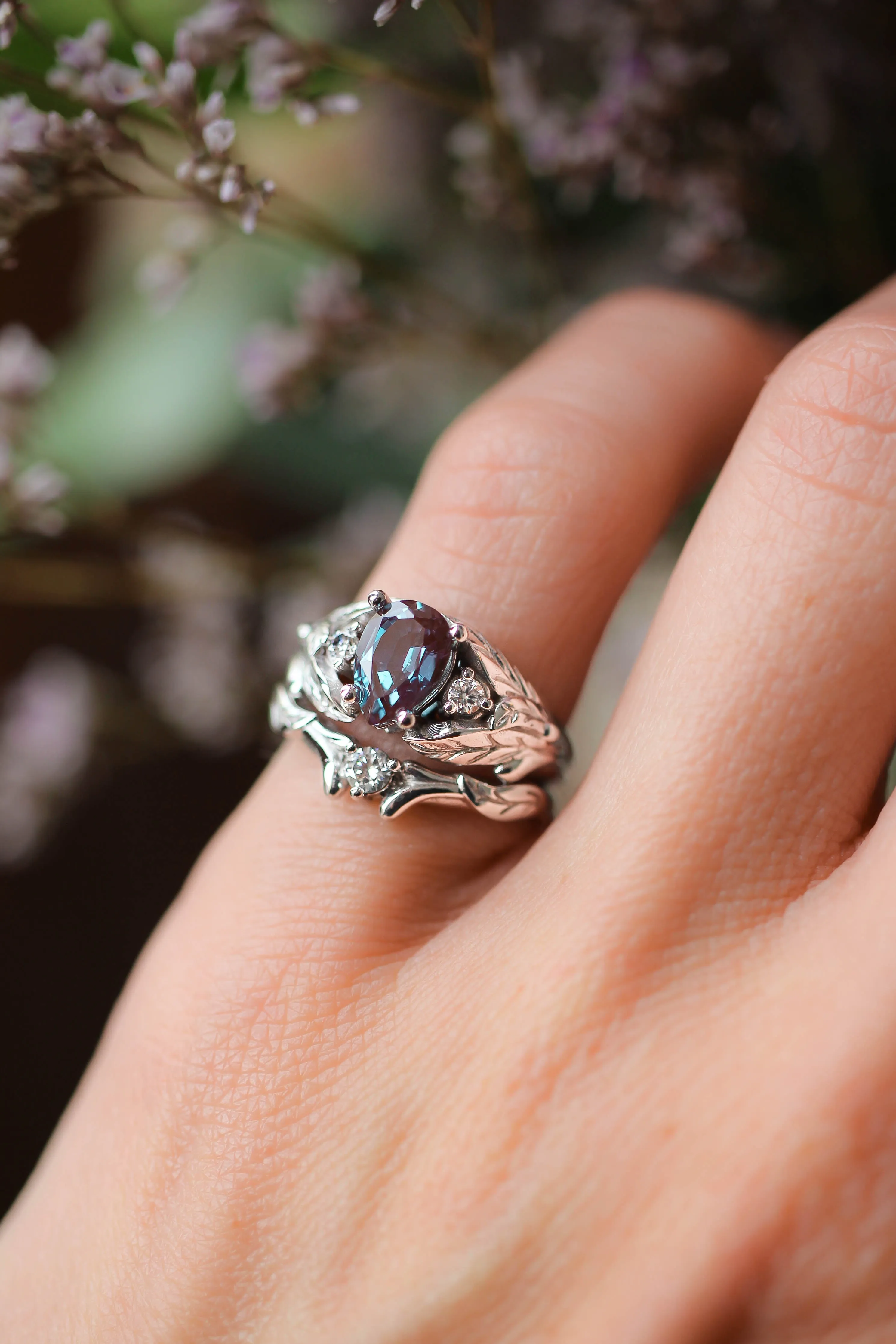 Diamond and leaves wedding band, matching ring for Wisteria