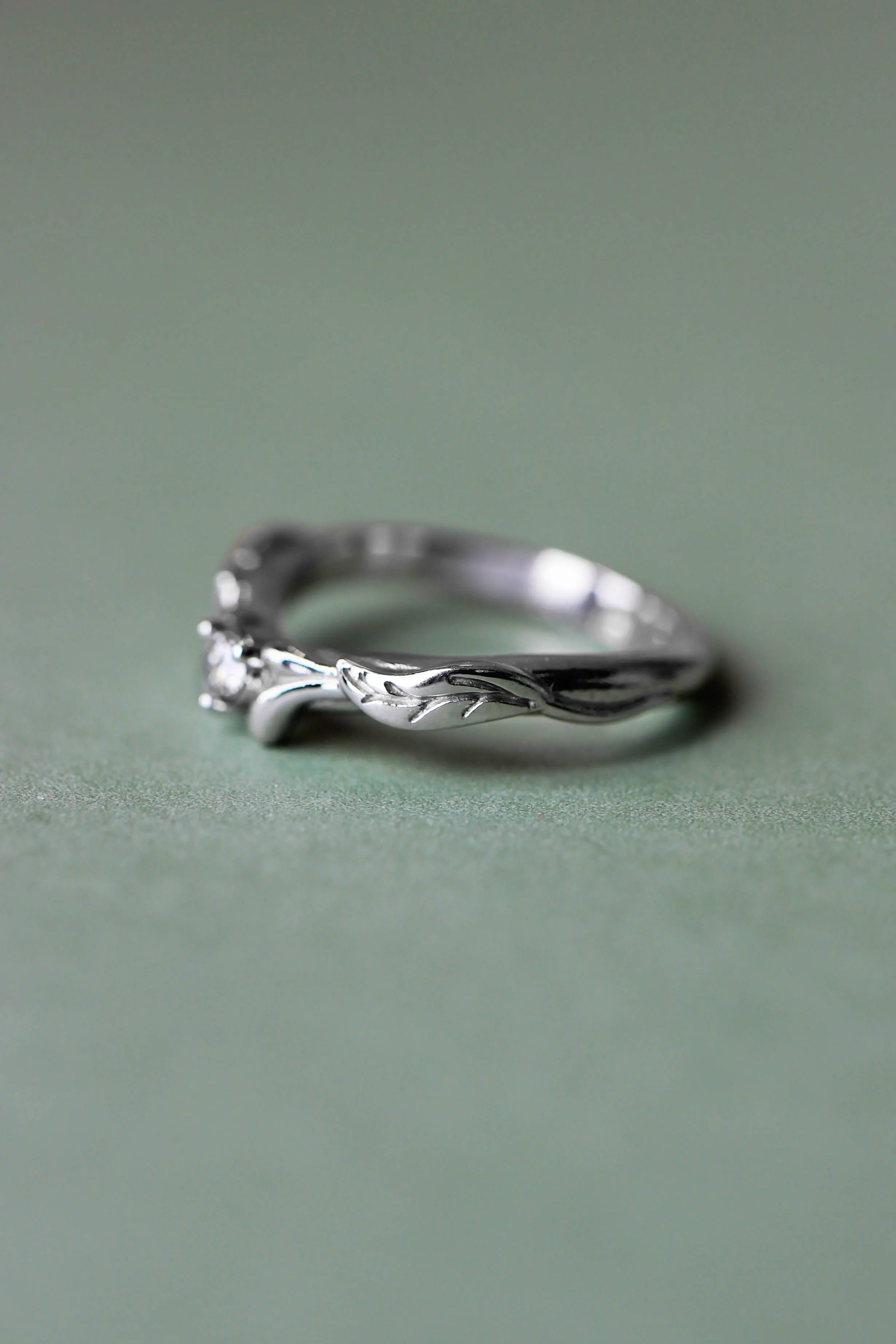 Diamond and leaves wedding band, matching ring for Wisteria