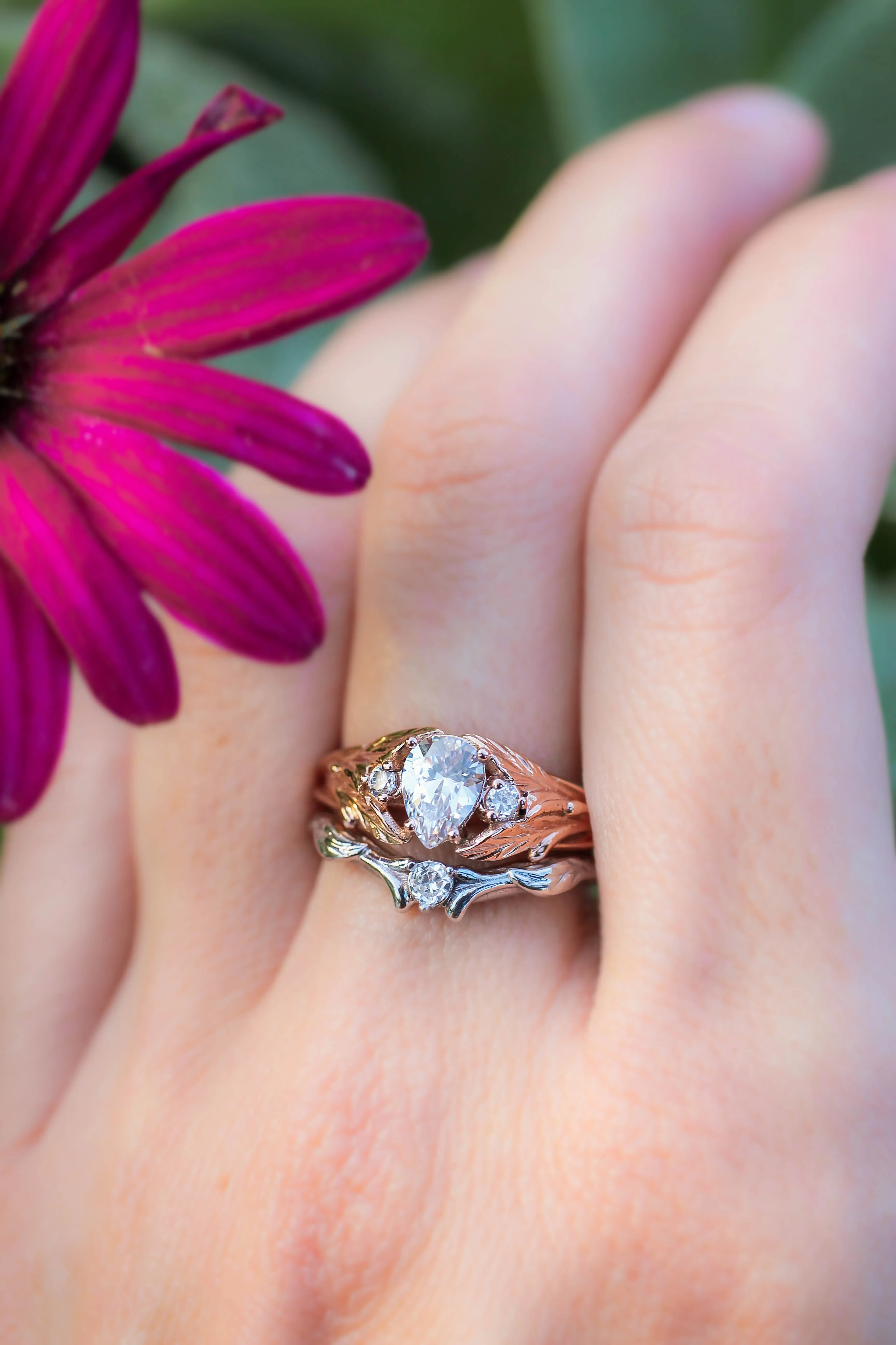 Diamond and leaves wedding band, matching ring for Wisteria