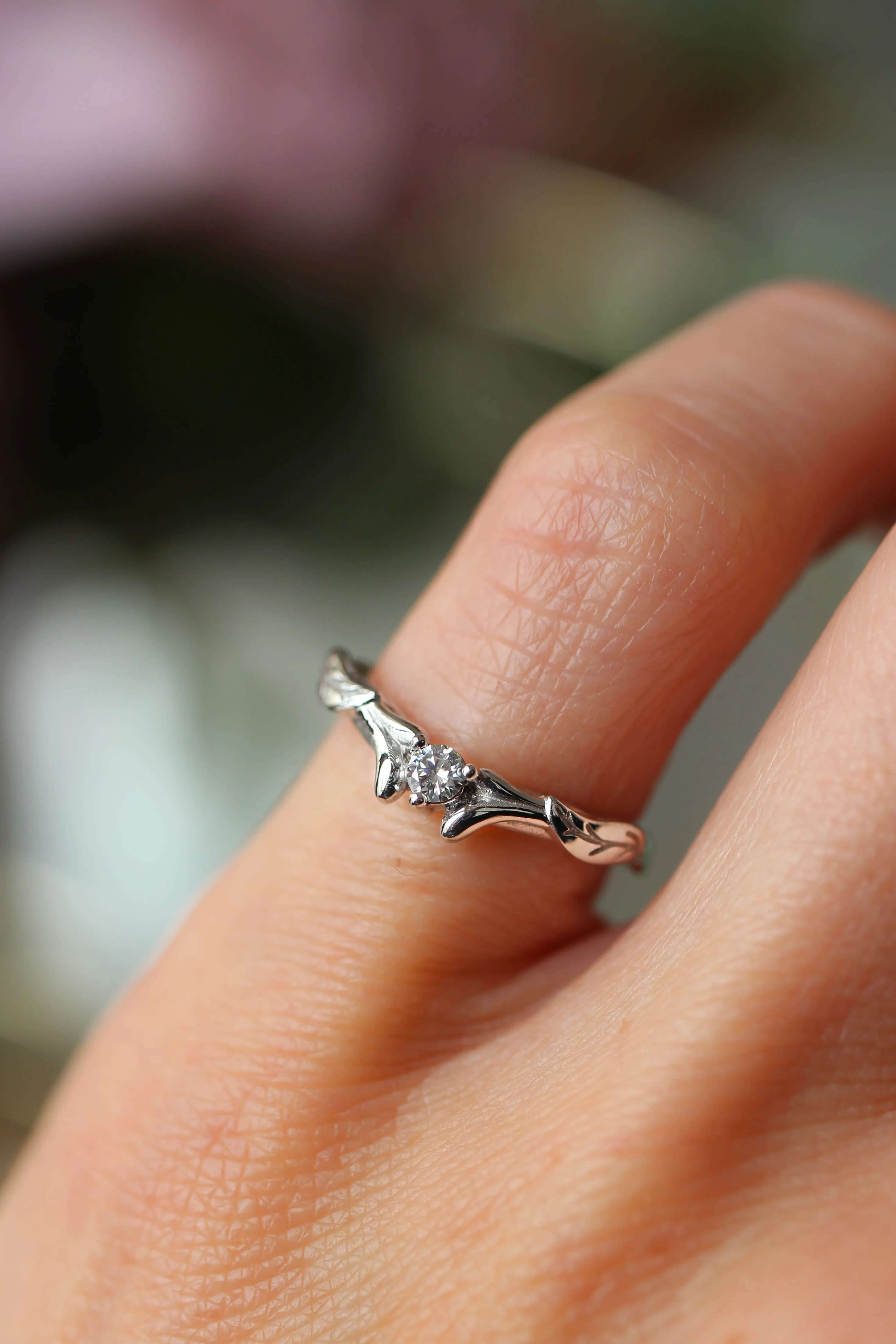 Diamond and leaves wedding band, matching ring for Wisteria