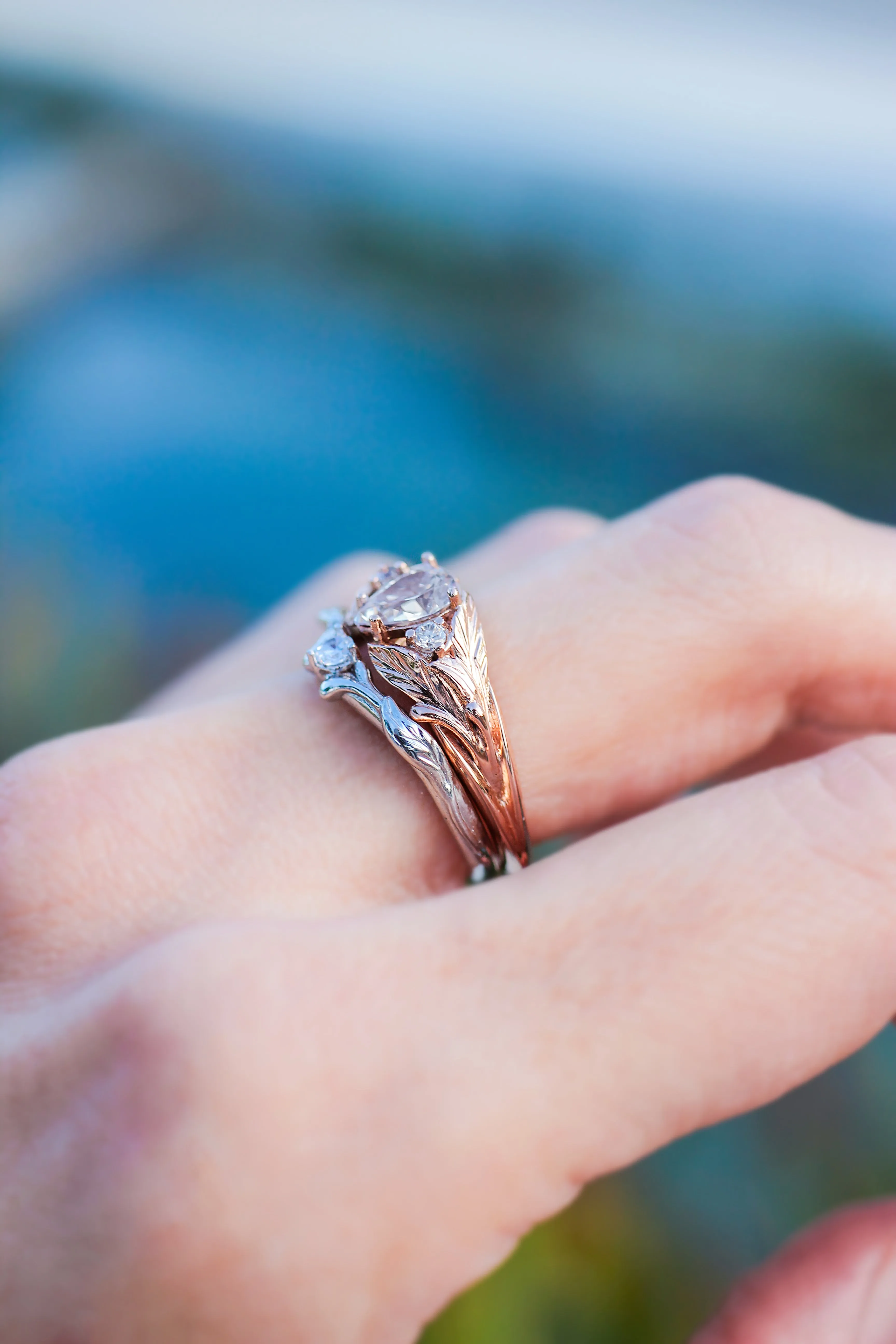 Diamond and leaves wedding band, matching ring for Wisteria