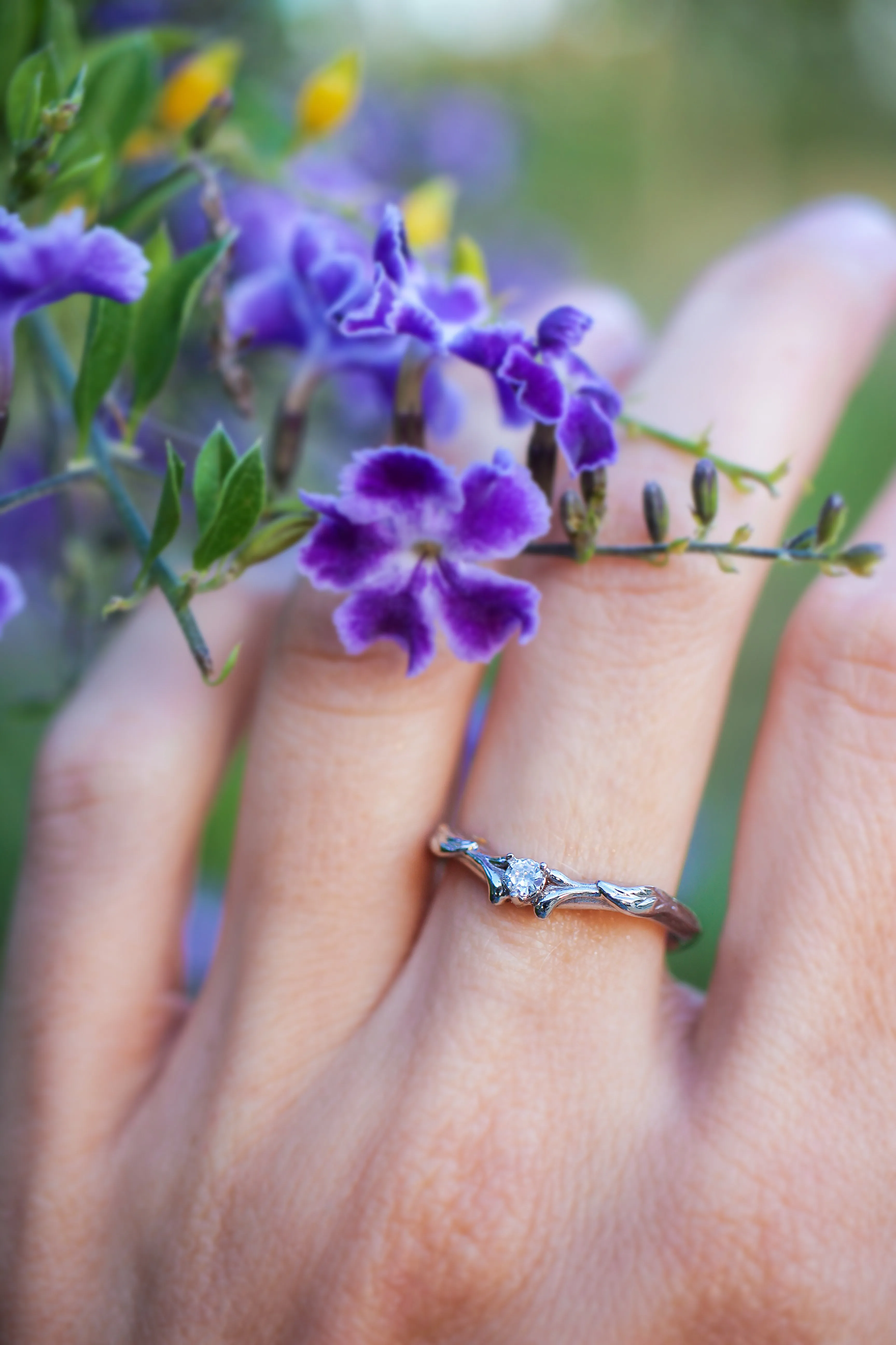 Diamond and leaves wedding band, matching ring for Wisteria