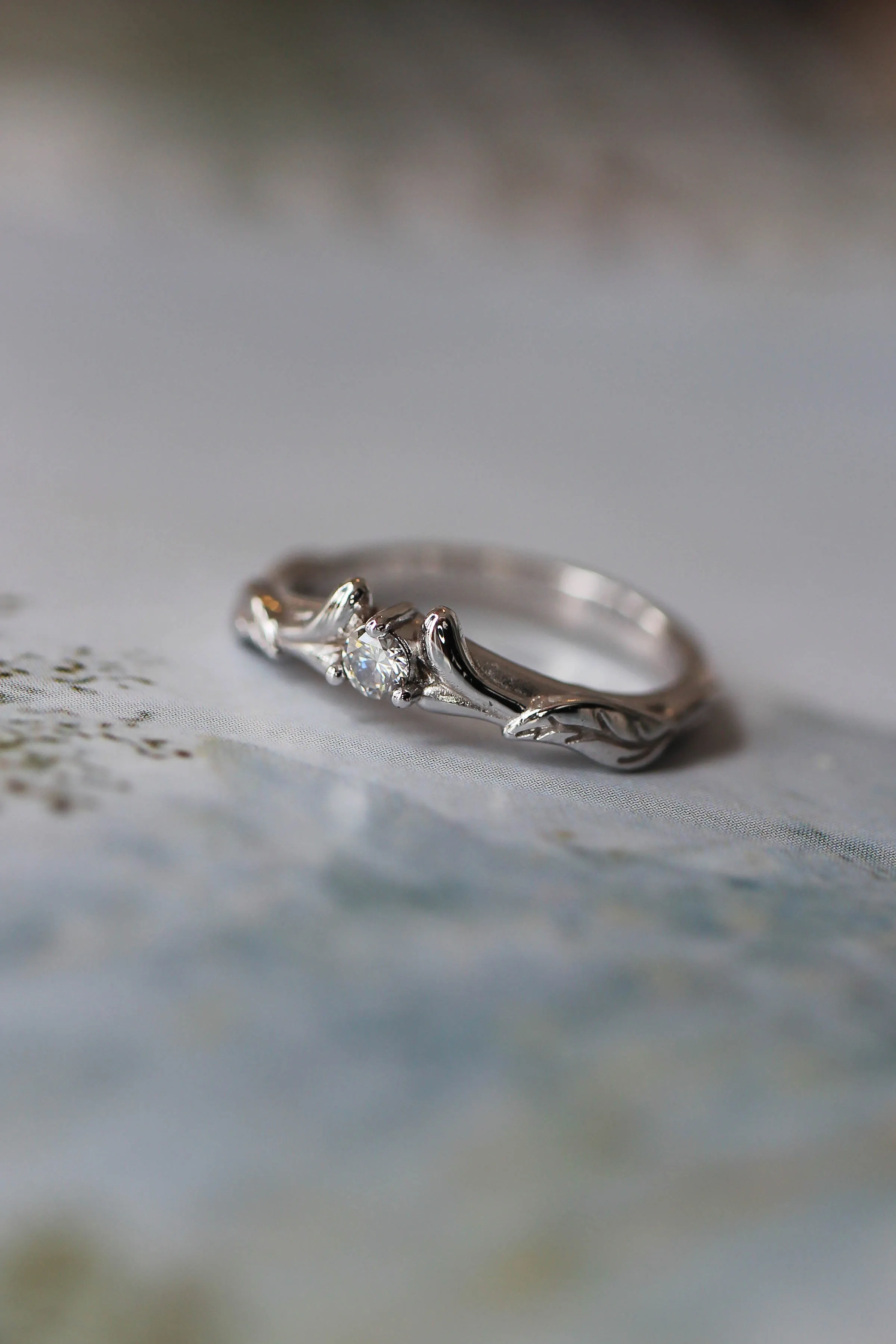Diamond and leaves wedding band, matching ring for Wisteria