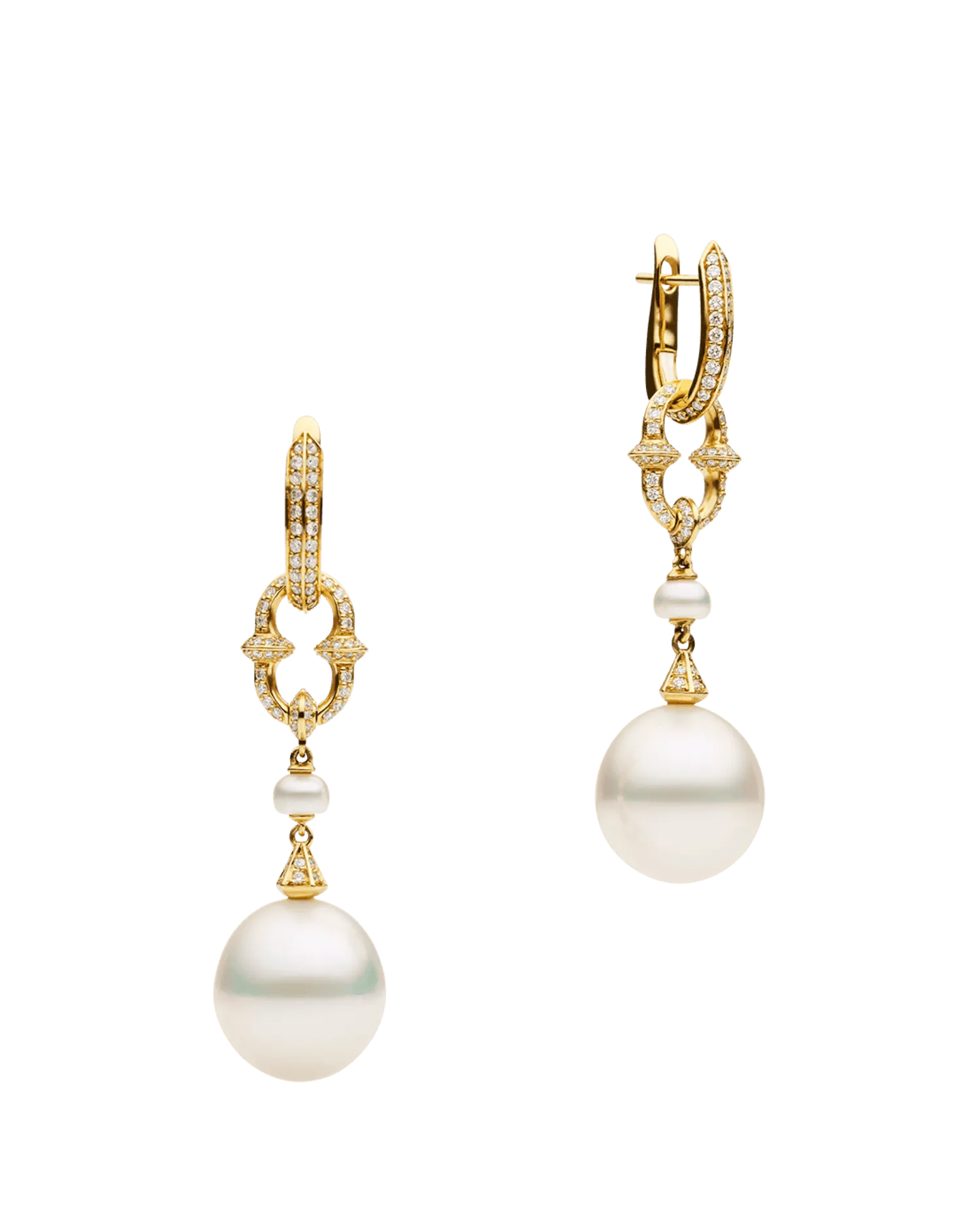 Diamond Keel Edge Pearls My Way Earrings with Diamond Anchor Link Pearl Earring Enhancers | 13mm Drop  Pearls, Diamonds, and Yellow Gold
