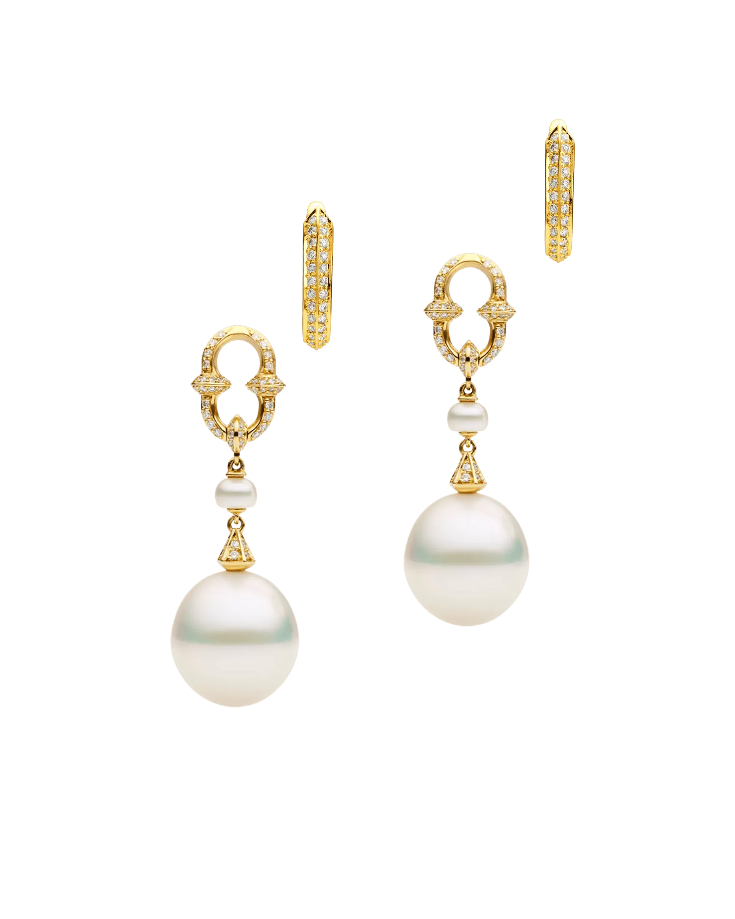 Diamond Keel Edge Pearls My Way Earrings with Diamond Anchor Link Pearl Earring Enhancers | 13mm Drop  Pearls, Diamonds, and Yellow Gold