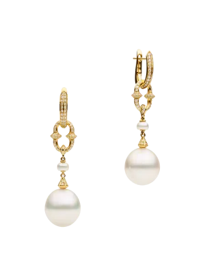 Diamond Keel Edge Pearls My Way Earrings with Diamond Anchor Link Pearl Earring Enhancers | 13mm Drop  Pearls, Diamonds, and Yellow Gold