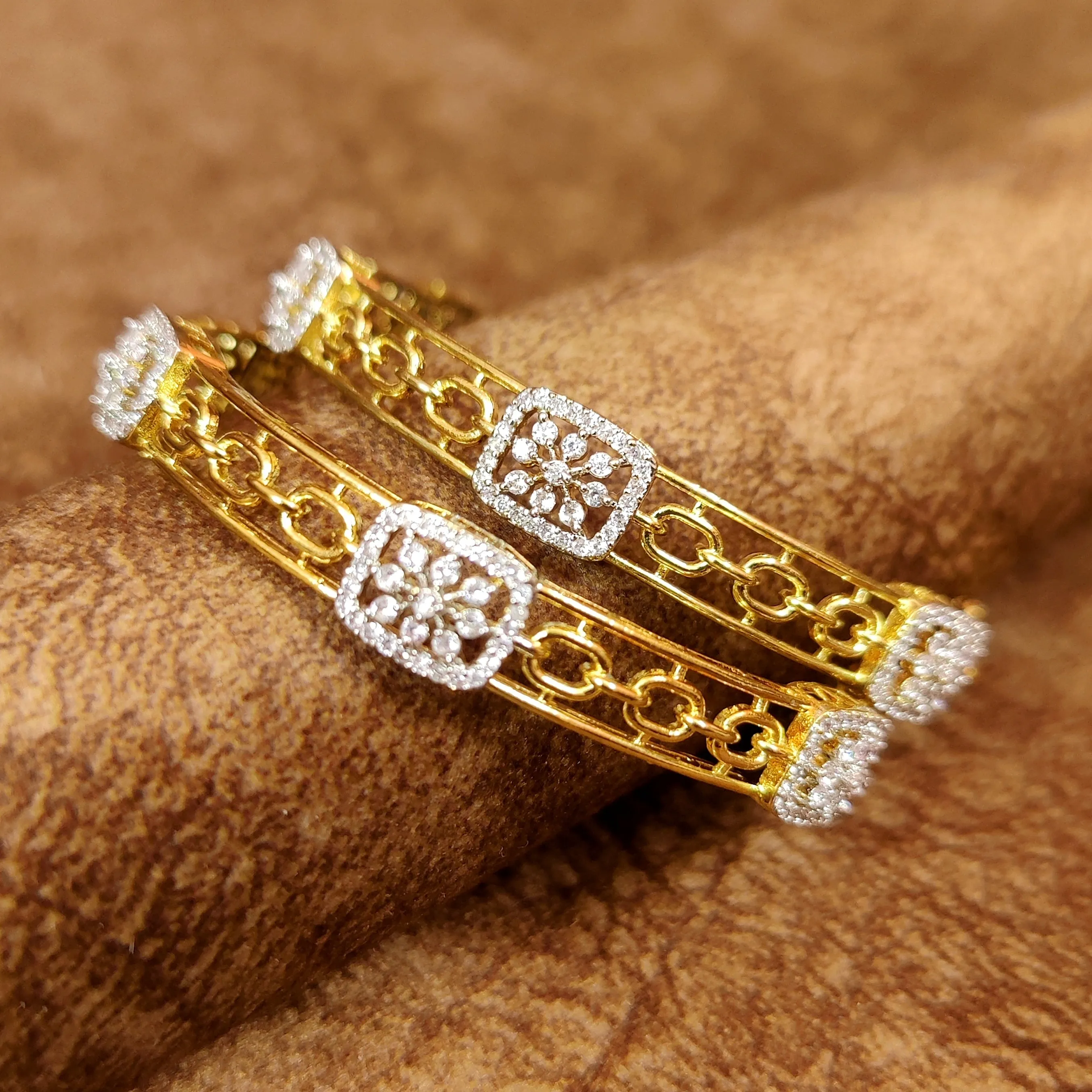 DIIOR INSPIRED CZ STUDDED GOLD PLATED BANGLES