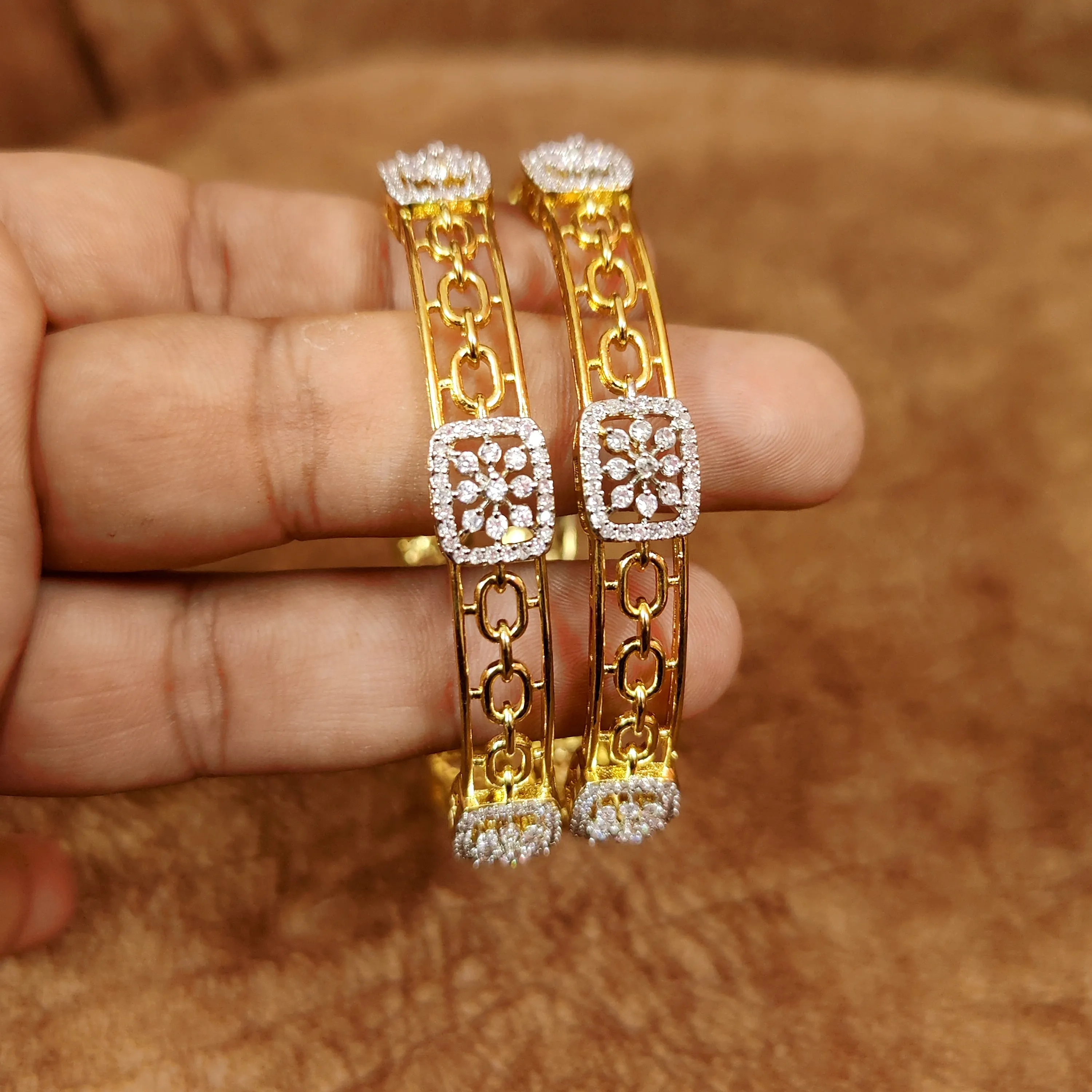 DIIOR INSPIRED CZ STUDDED GOLD PLATED BANGLES