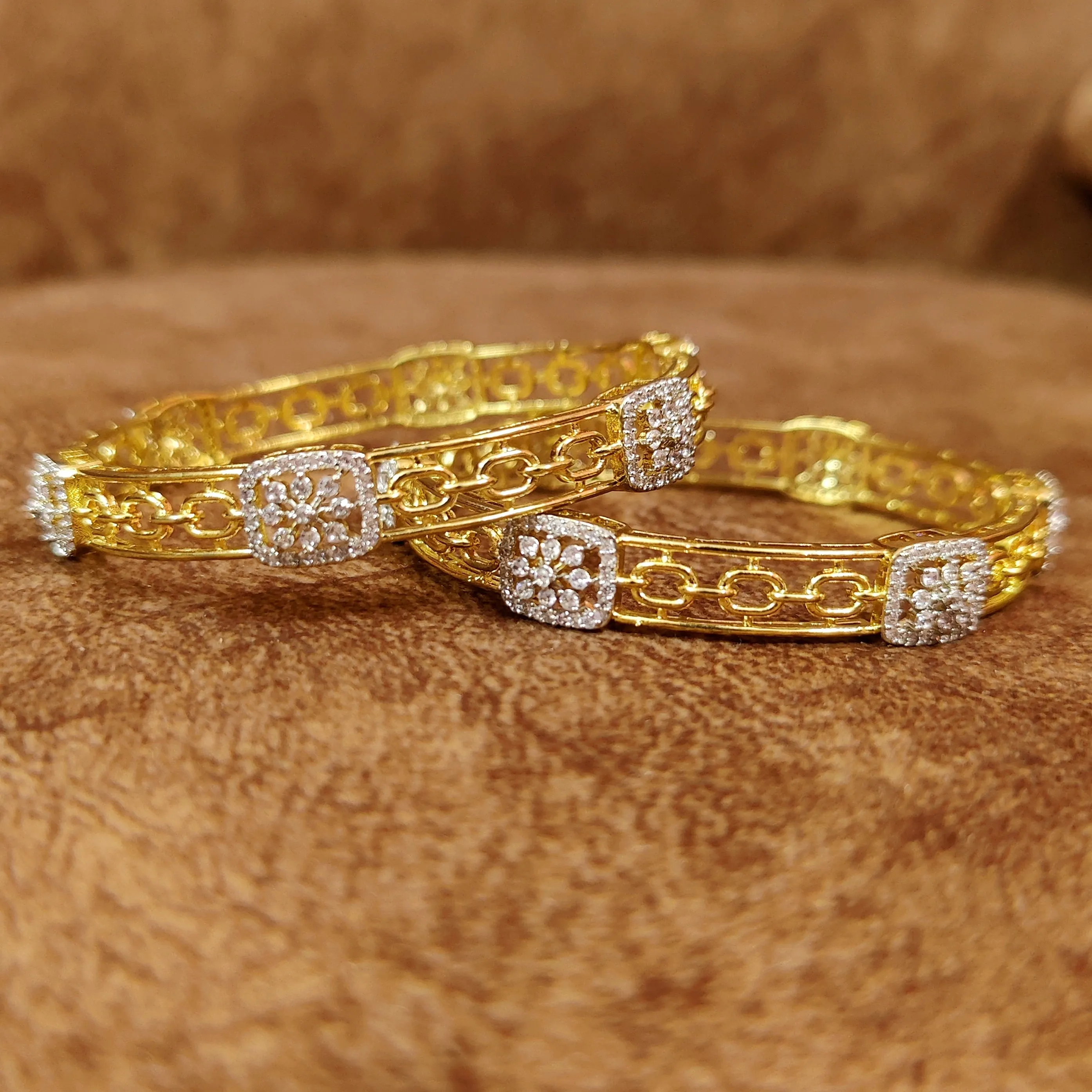 DIIOR INSPIRED CZ STUDDED GOLD PLATED BANGLES