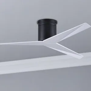Eliza-H 56" Flush Mount Ceiling Fan with Remote Control, Matte Black with Gloss White Blades
