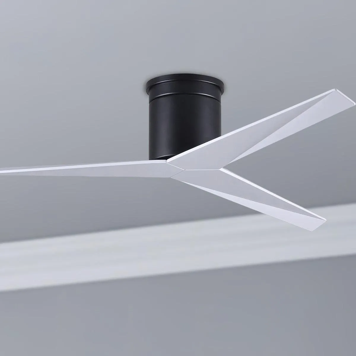 Eliza-H 56" Flush Mount Ceiling Fan with Remote Control, Matte Black with Gloss White Blades