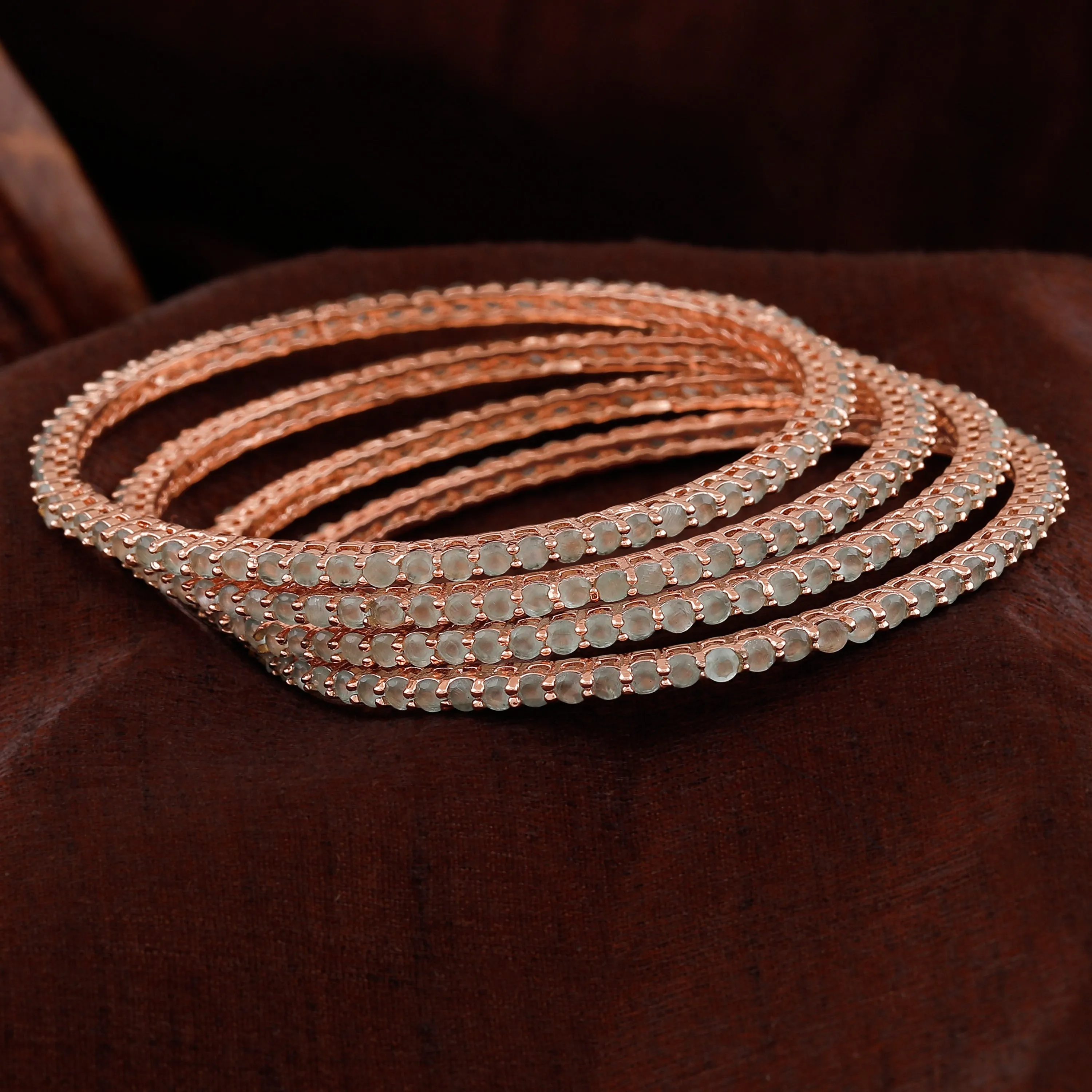 Estele Rosegold Plated Shiny Mint Green American Diamond Bangles|Available in 2:6 & 2:8 Sizes |A Sparkling Choice for Women’s Classic Look
