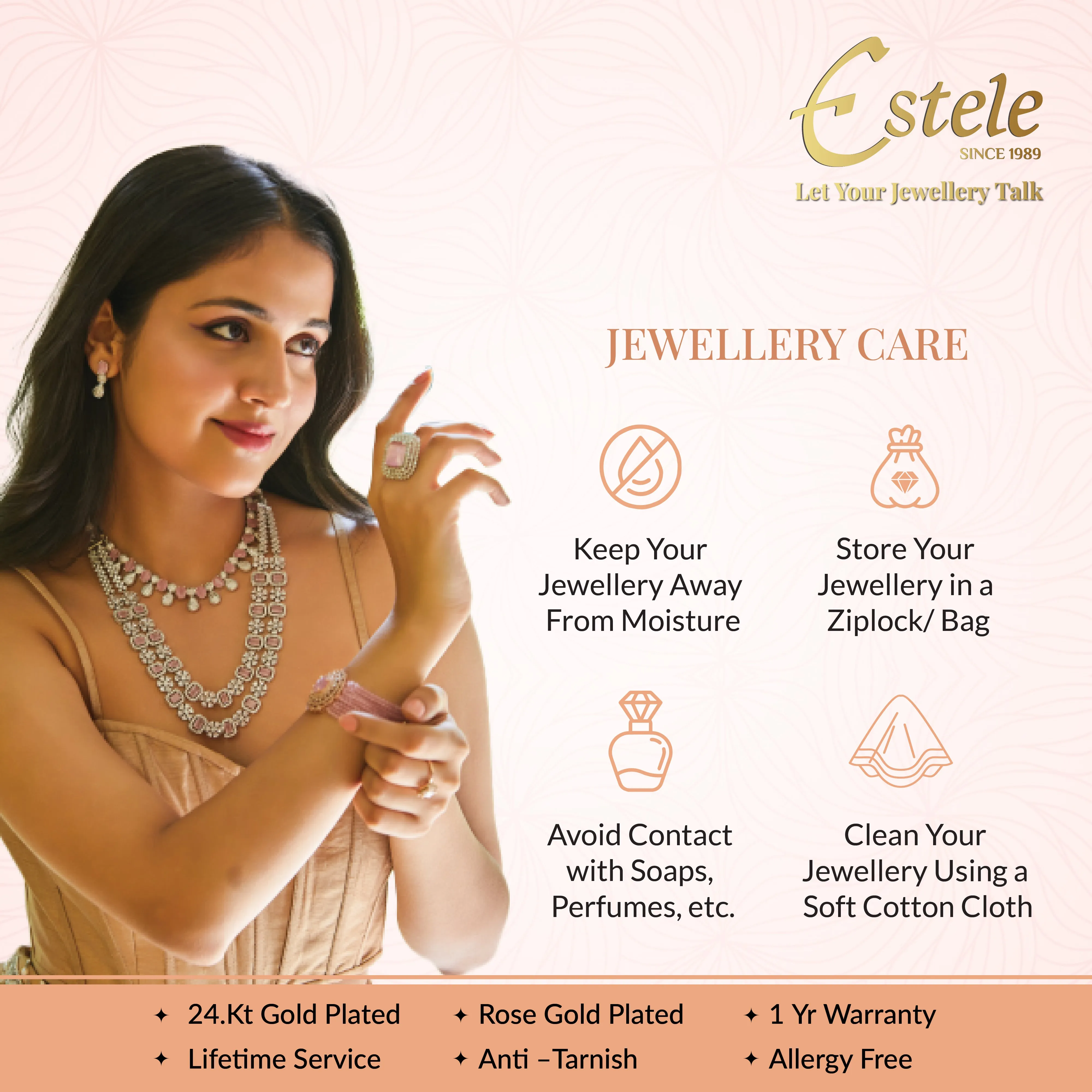 Estele Rosegold-Plated Sparkling Ruby American Diamond 2:6 Size Bangles with Leafy Accents |Perfect for Modern & Traditional Outfits for Women