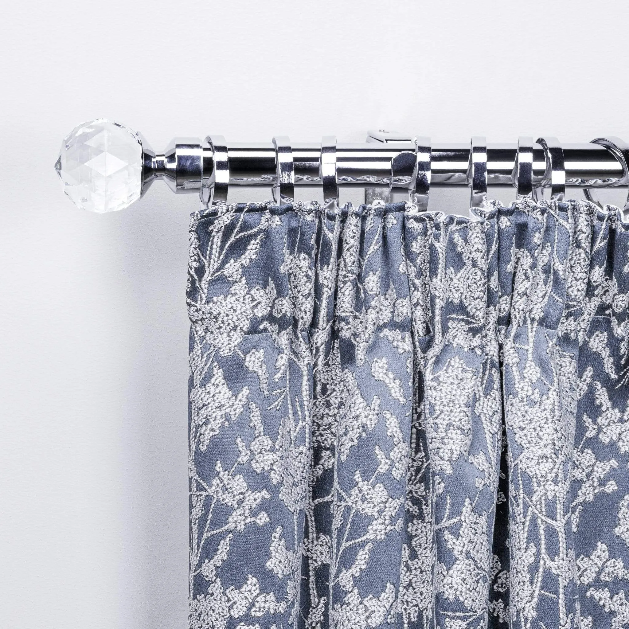Extendable Chrome Curtain Pole With Crystal Finial