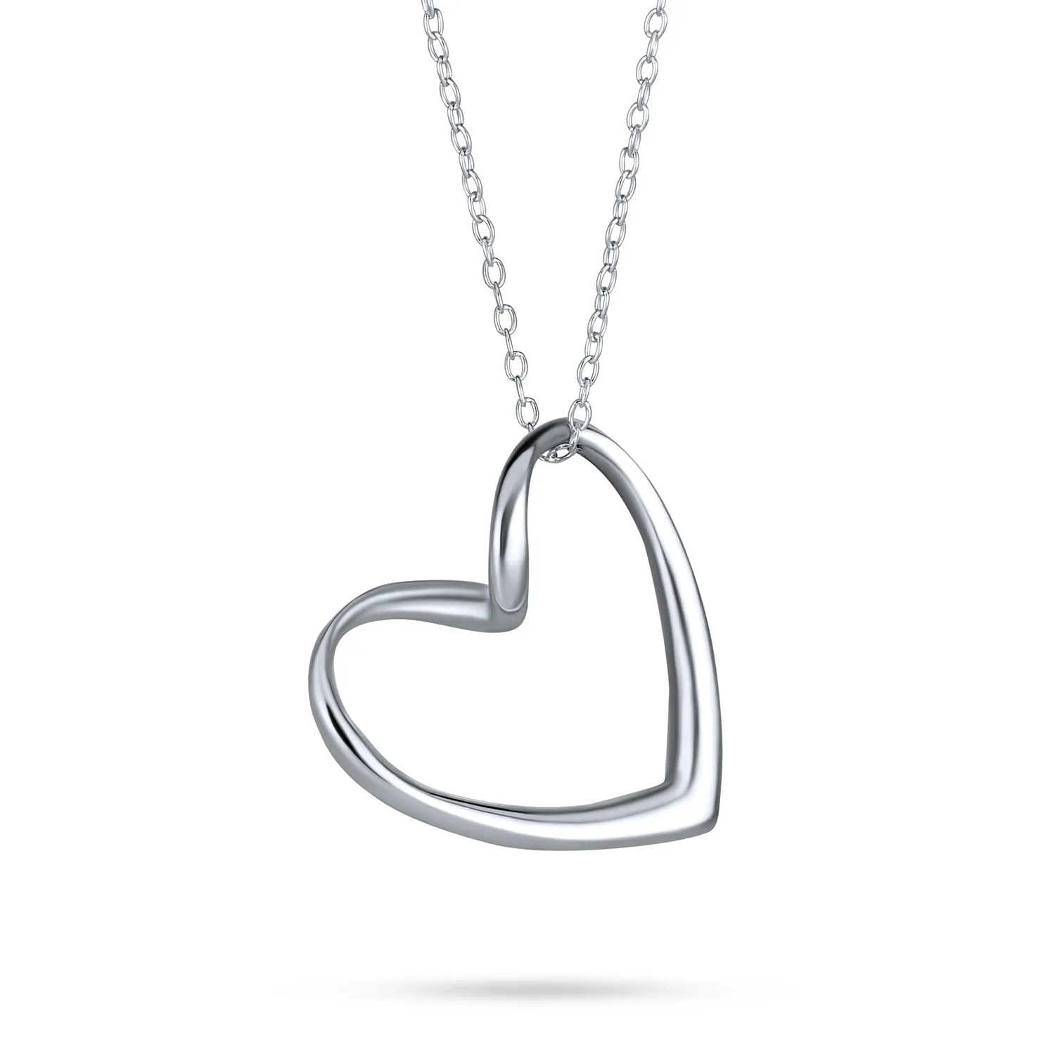 Floating Open Heart Pendant Necklace in Sterling Silver with Chain