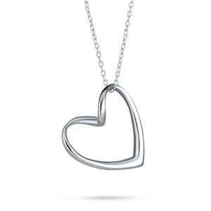 Floating Open Heart Pendant Necklace in Sterling Silver with Chain