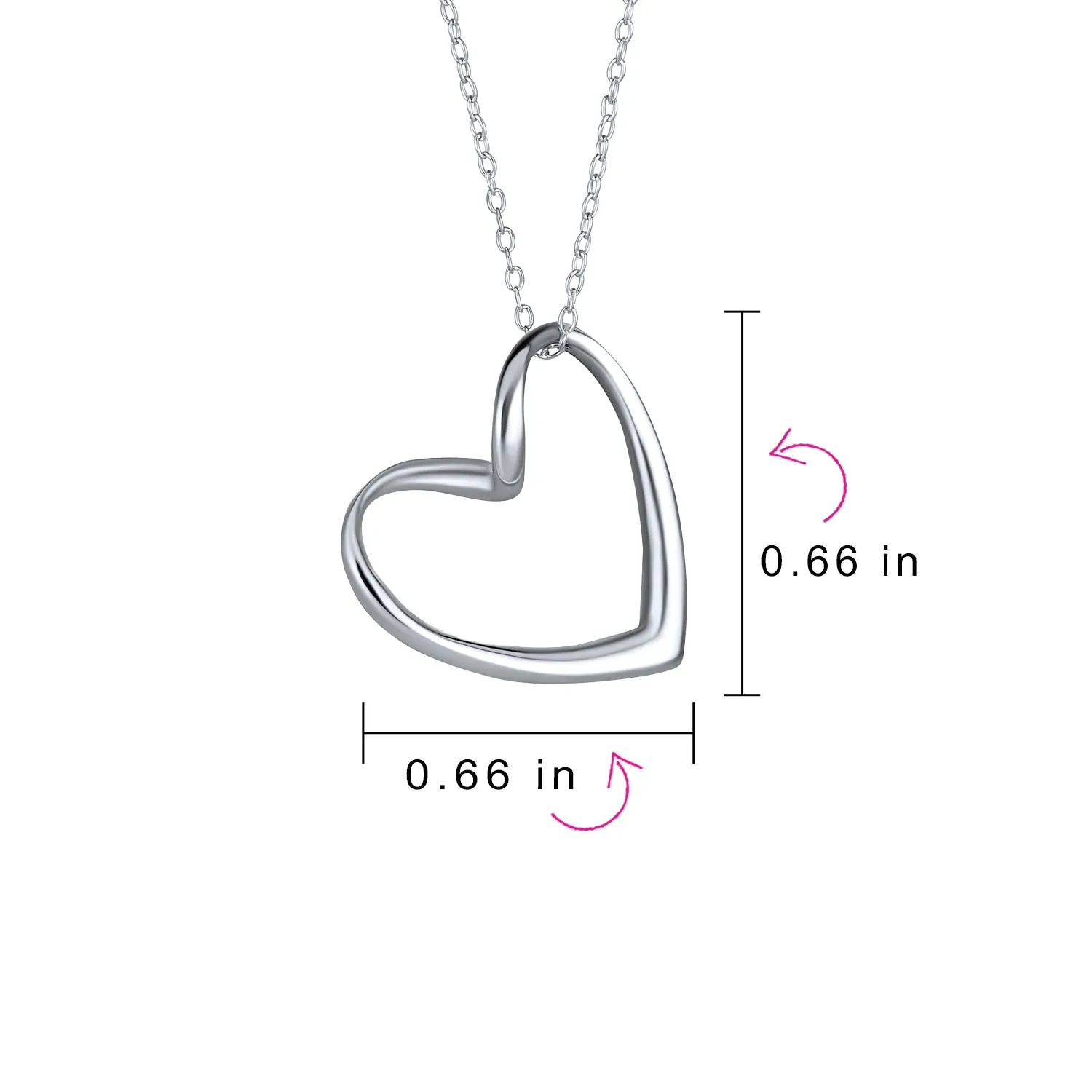 Floating Open Heart Pendant Necklace in Sterling Silver with Chain