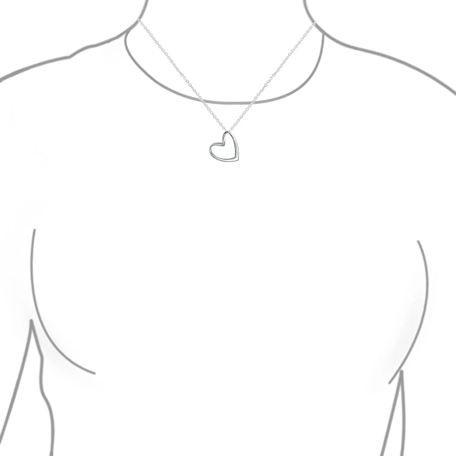 Floating Open Heart Pendant Necklace in Sterling Silver with Chain