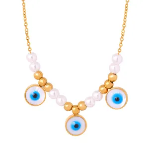 Floating Pearl and Evil Eye Necklace