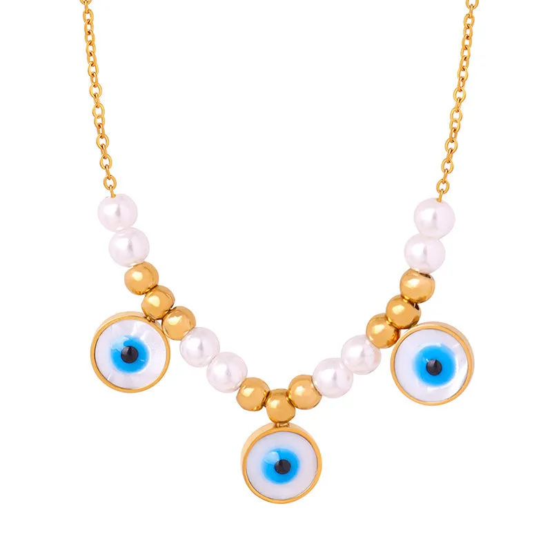 Floating Pearl and Evil Eye Necklace