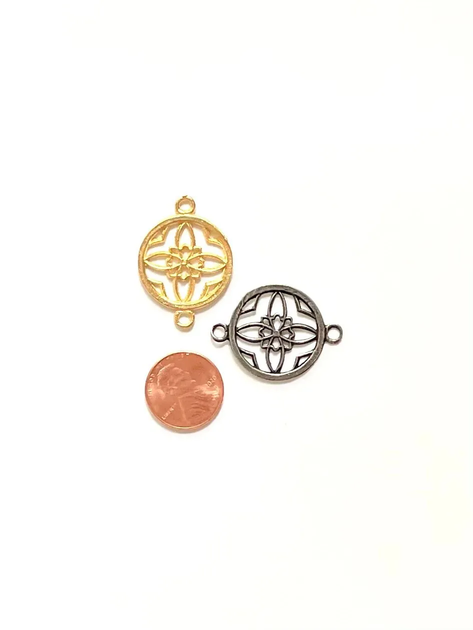 Gold connector, circle connector, round connector, earring component, round pendant, gold pendant